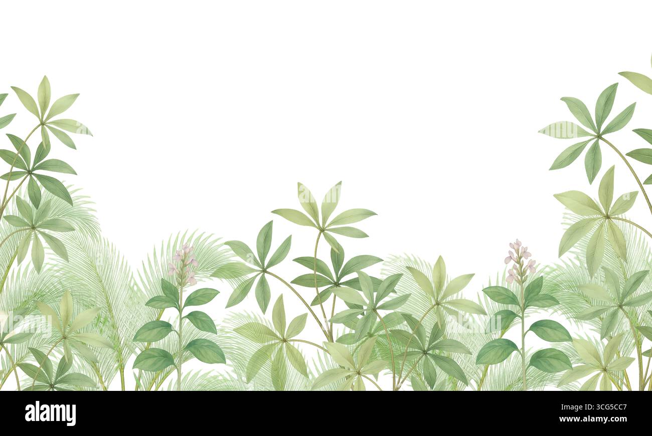 Feuilles de palmier tropical aquarelle fond d'art mural jungle Banque D'Images