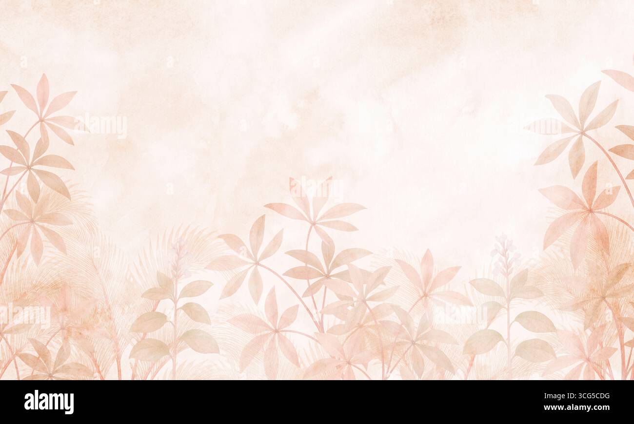 Feuilles de palmier tropical aquarelle fond d'art mural jungle Banque D'Images