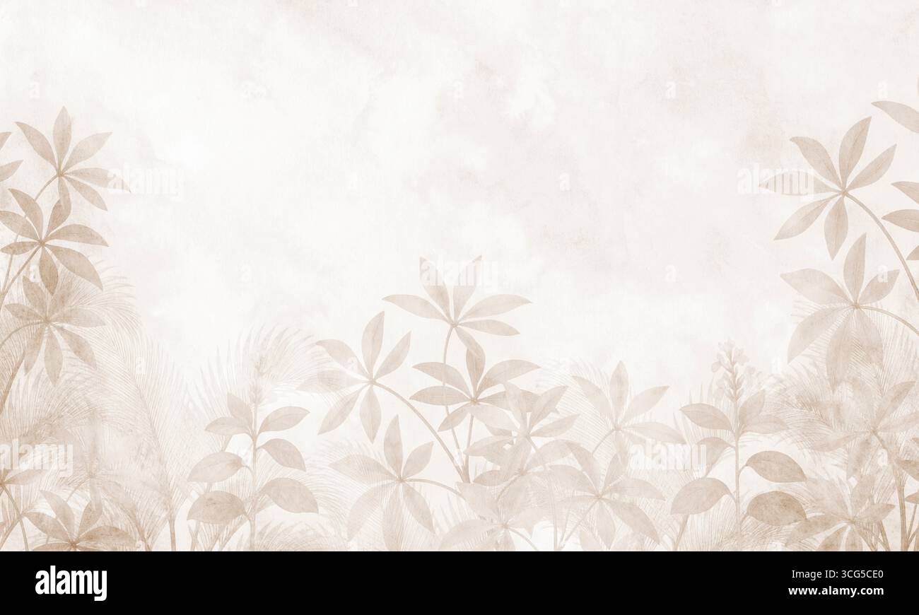 Feuilles de palmier tropical aquarelle fond d'art mural jungle Banque D'Images