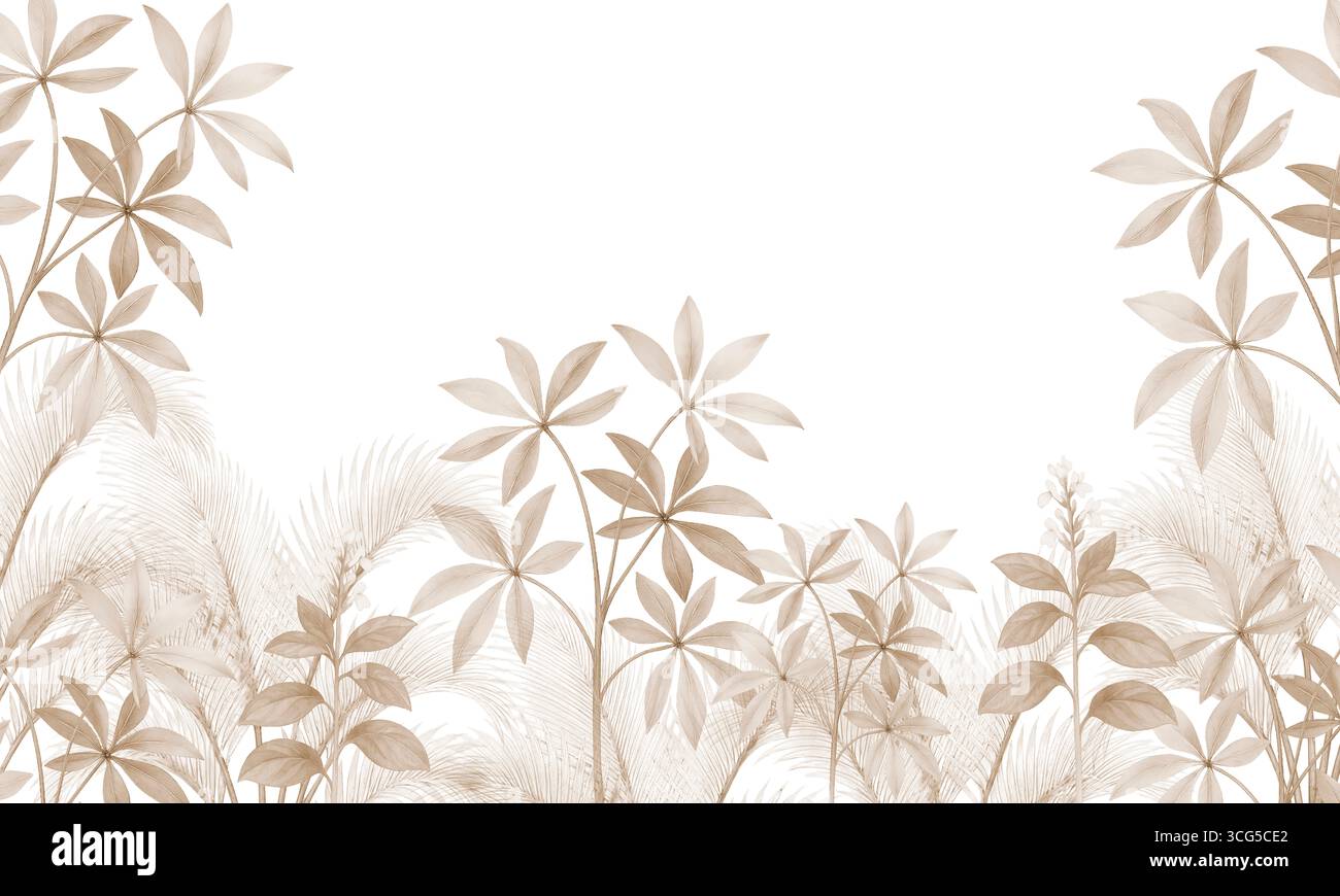 Feuilles de palmier tropical aquarelle fond d'art mural jungle Banque D'Images