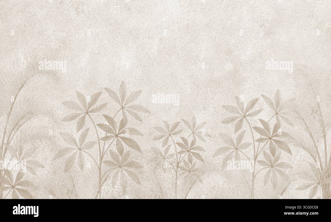 Feuilles de palmier tropical aquarelle fond d'art mural jungle Banque D'Images