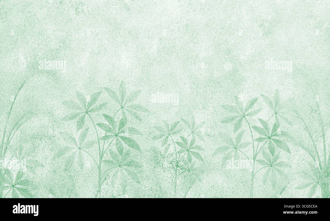 Feuilles de palmier tropical aquarelle fond d'art mural jungle Banque D'Images