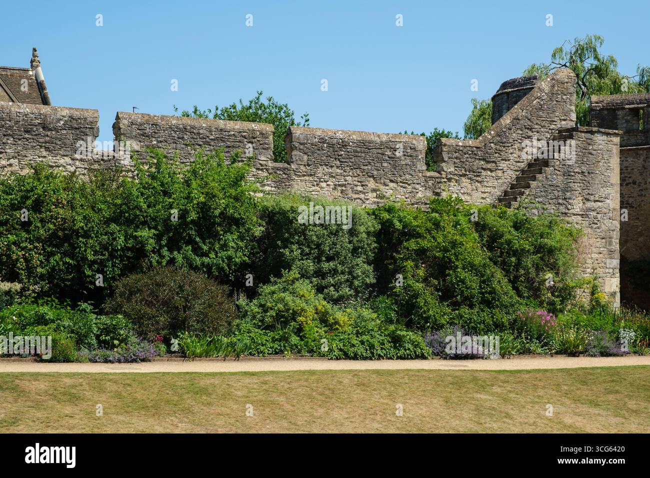 Oxford, Angleterre, Royaume-Uni restes du Norman City Wall, New College Grounds. Banque D'Images