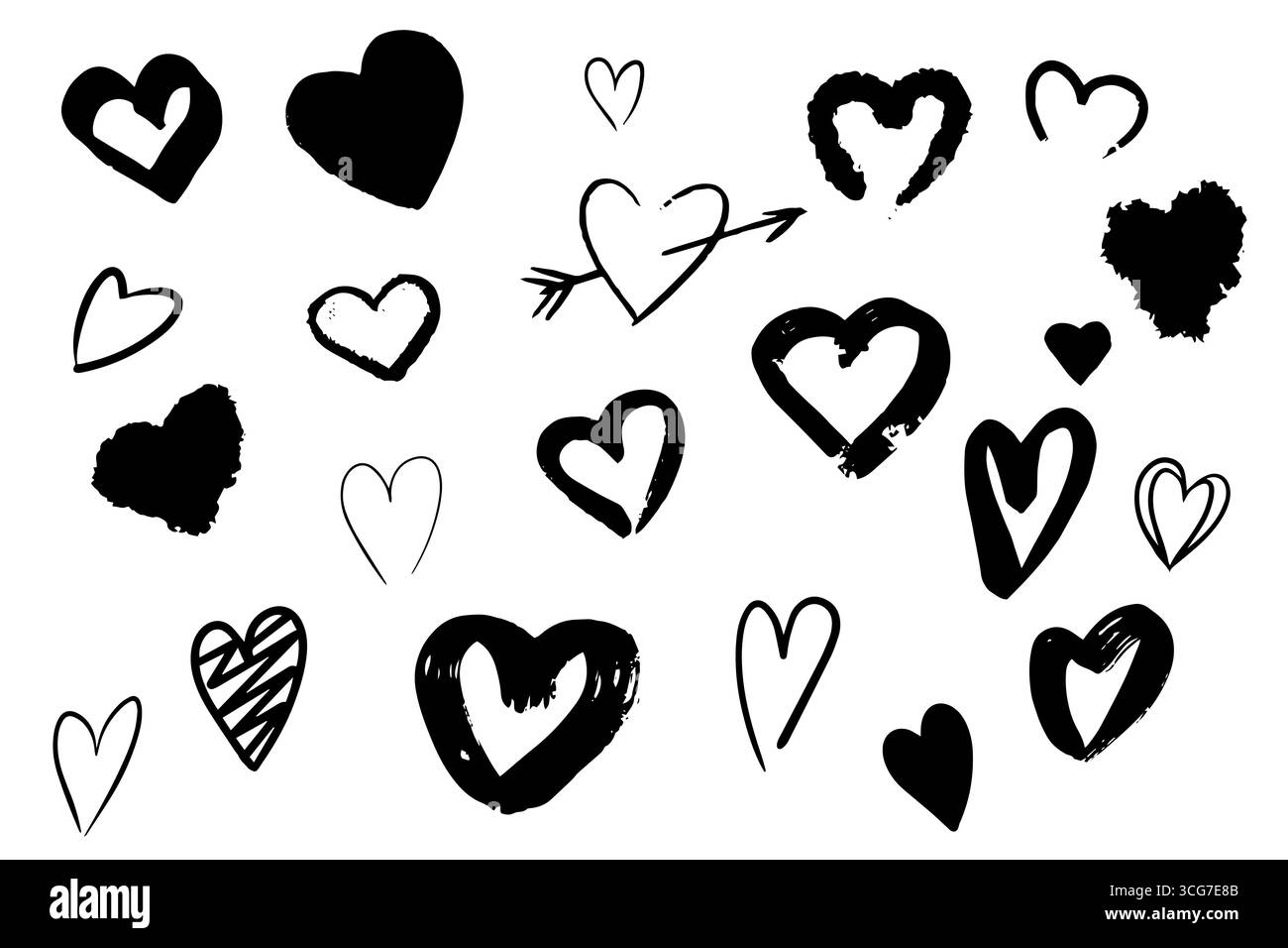 Ensemble d'icônes de coeur de doodle dessiné à la main avec des formes de style d'esquisse, isolé sur fond blanc. Illustration vectorielle parfaite pour la Saint-Valentin, romantique des Illustration de Vecteur