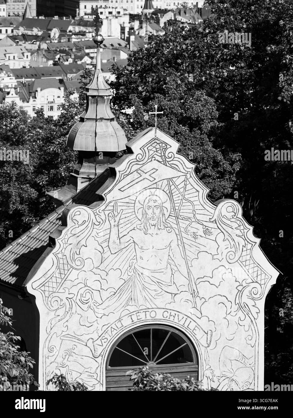 Cathédrale Saint-Laurent, des anciennes églises catholiques de la République tchèque, jardins de Petřín, Prague, Tchéquie, Europe, UE. Banque D'Images