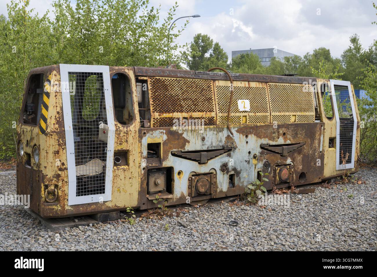 Locomotive diesel RD 4, machines minières, complexe industriel de la mine de charbon de Zollverein, site du patrimoine mondial de l'UNESCO, Essen, région de la Ruhr, Rhénanie du Nord-Westphalie Banque D'Images