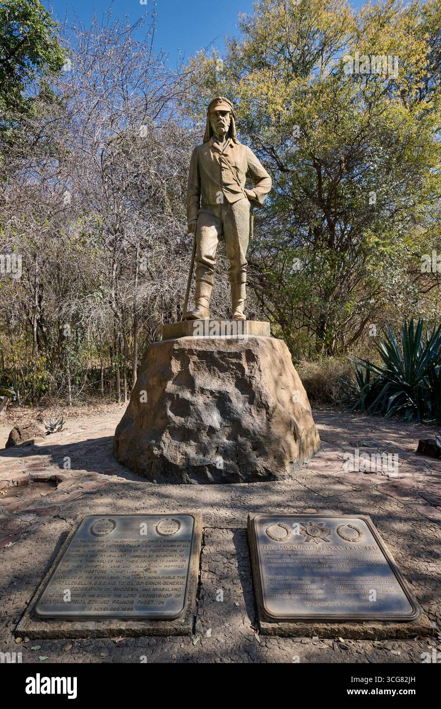 Monument et statue de David Livingstone à Viktoria Falls, Zimbabwe, Afrique Banque D'Images