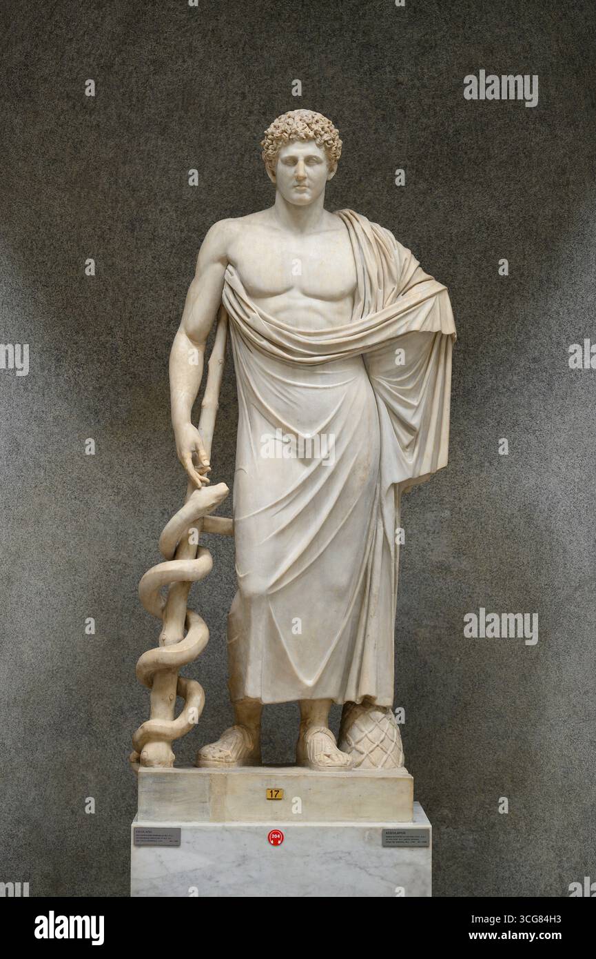 Rome. L'Italie. Statue d'Esculape / Asclépios, interprétation romaine (2e C A.D) de 4e C B.C original grec, à partir de la colline du Quirinal, 1784. Braccio No Banque D'Images