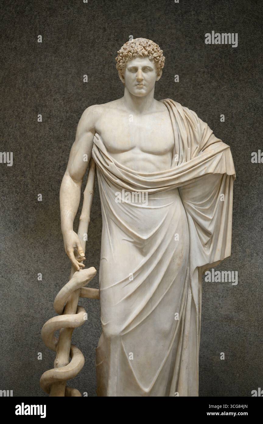Rome. L'Italie. Statue d'Esculape / Asclépios, interprétation romaine (2e C A.D) de 4e C B.C original grec, à partir de la colline du Quirinal, 1784. Braccio No Banque D'Images