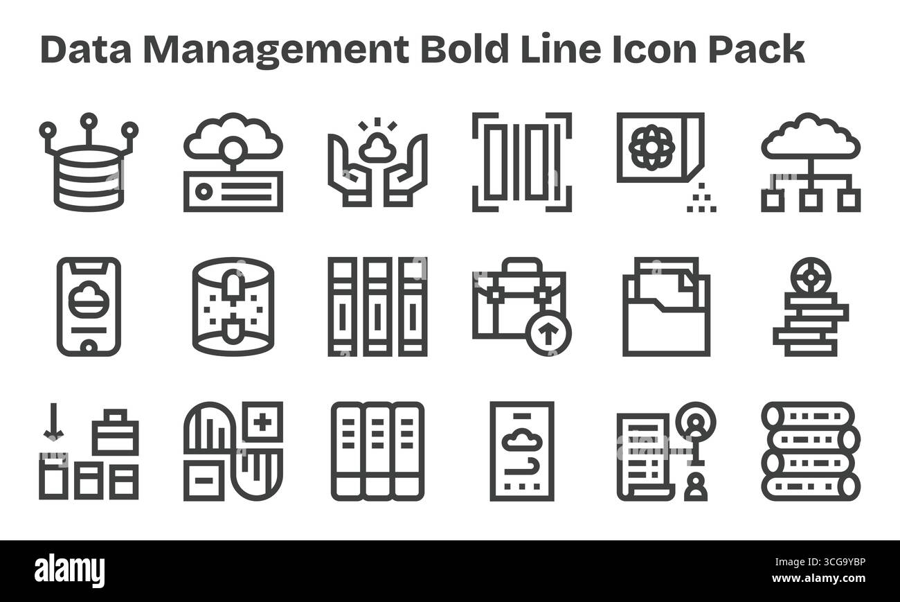 Conçu professionnellement 18 icônes dans le style Bold Line, capturant l'essence de la gestion des données pour la conception d'interface utilisateur. Illustration de Vecteur