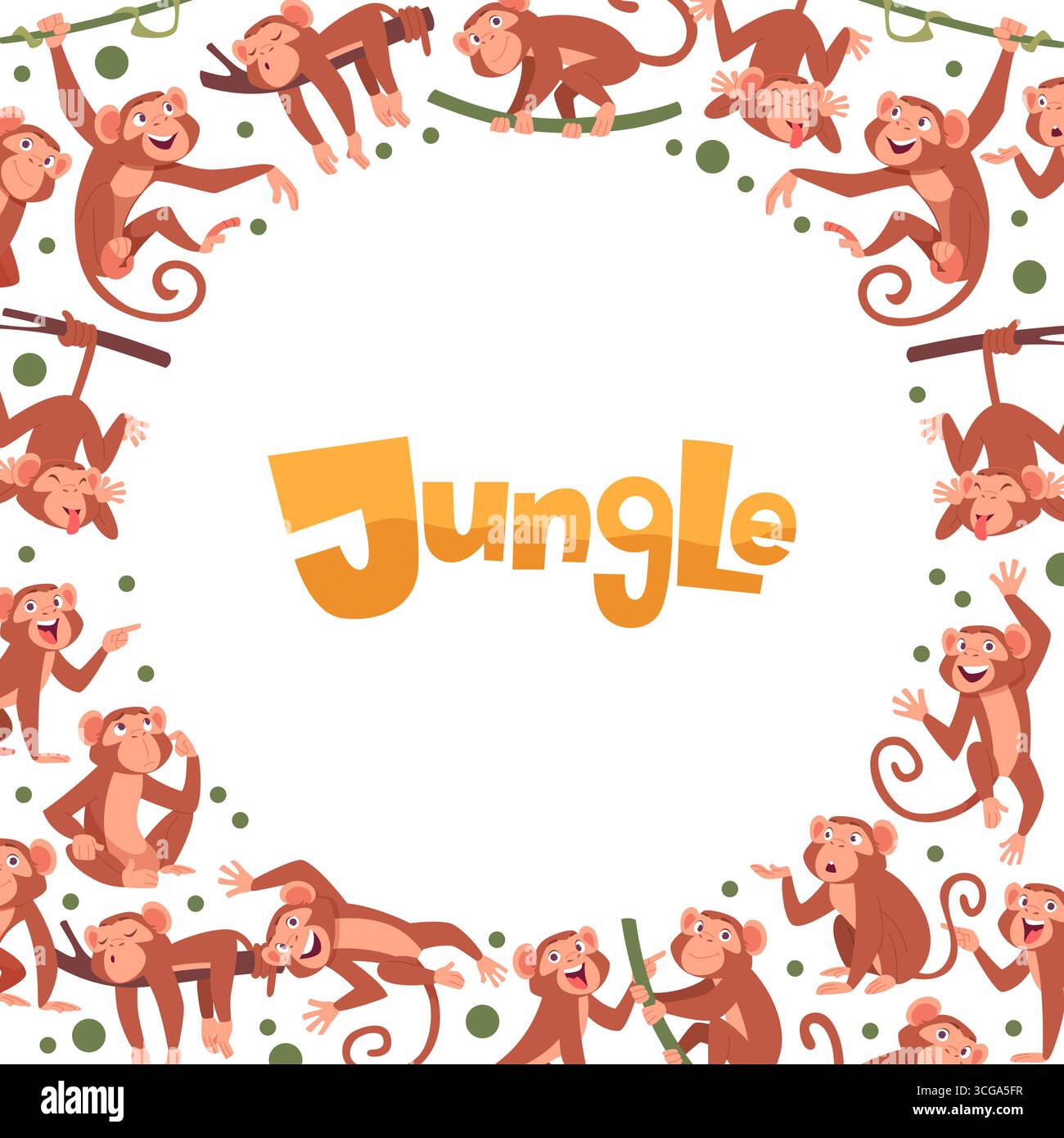 Singe. animaux sauvages de dessin animé dans la jungle. fond de forme de cercle avec place pour l'illustration originale de texte personnel Illustration de Vecteur