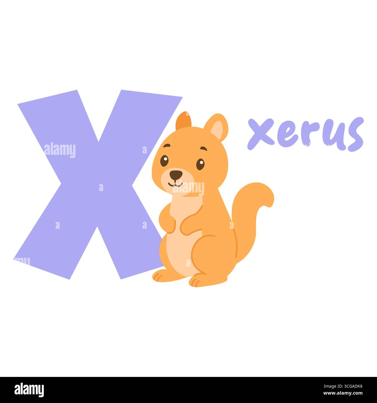 Dessin animé xerus debout à côté de la grande lettre x. conception éducative pour l'apprentissage de l'alphabet et le matériel préscolaire Illustration de Vecteur