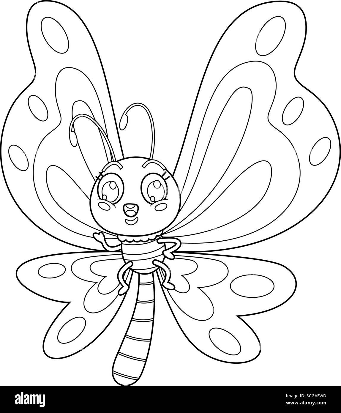 Dessiné joli papillon personnage de dessin animé ondulant pour le salut. Illustration vectorielle dessinée à la main isolée sur fond transparent Illustration de Vecteur