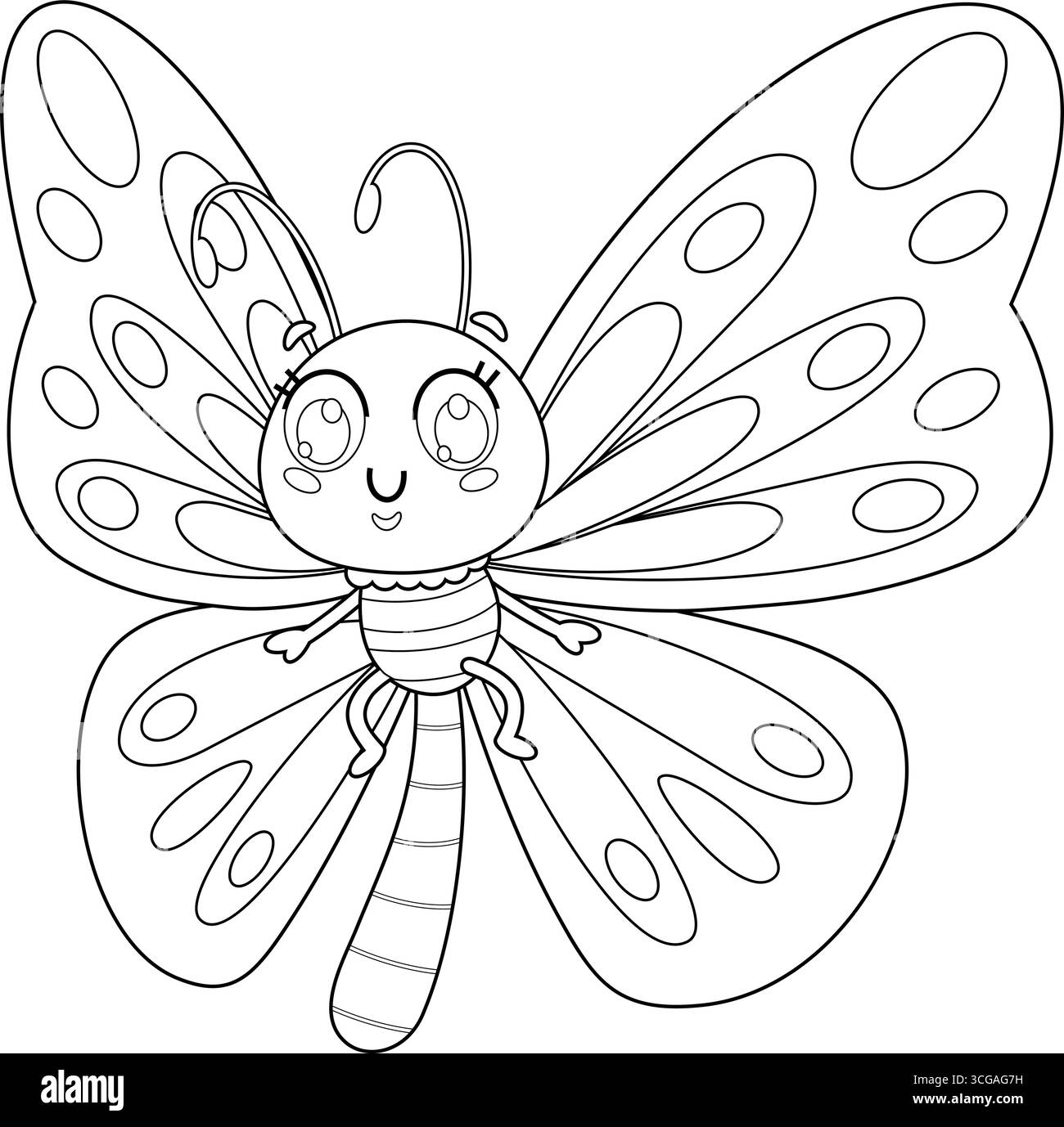 Dessiné joli papillon personnage de dessin animé ondulant pour le salut. Illustration vectorielle dessinée à la main isolée sur fond transparent Illustration de Vecteur