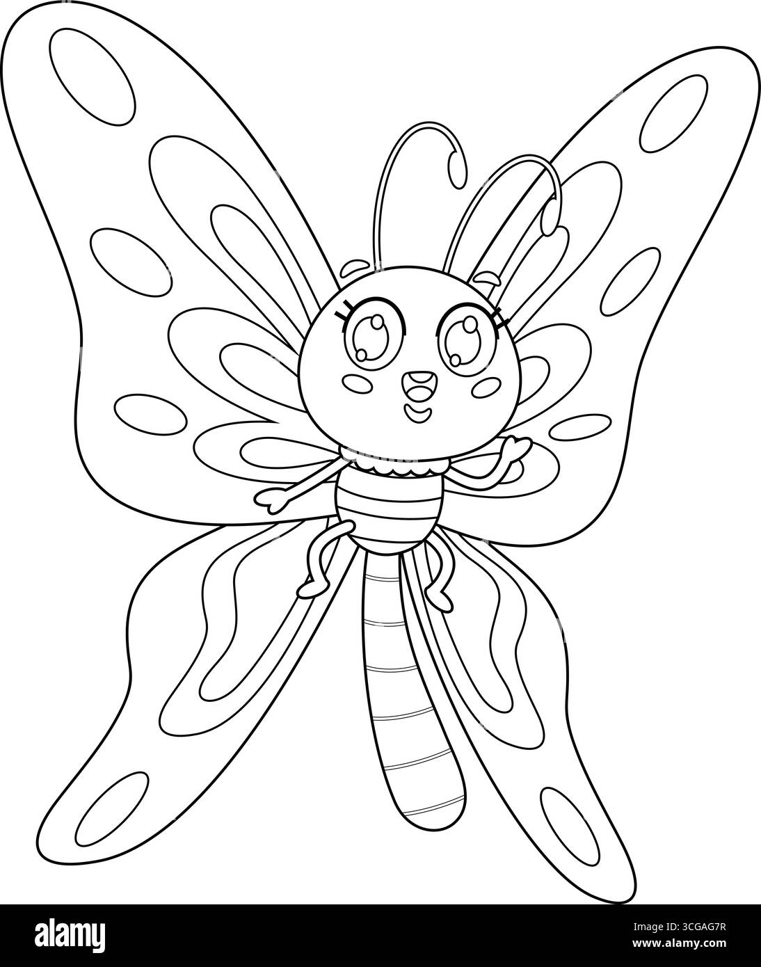 Dessiné joli papillon personnage de dessin animé ondulant pour le salut. Illustration vectorielle dessinée à la main isolée sur fond transparent Illustration de Vecteur