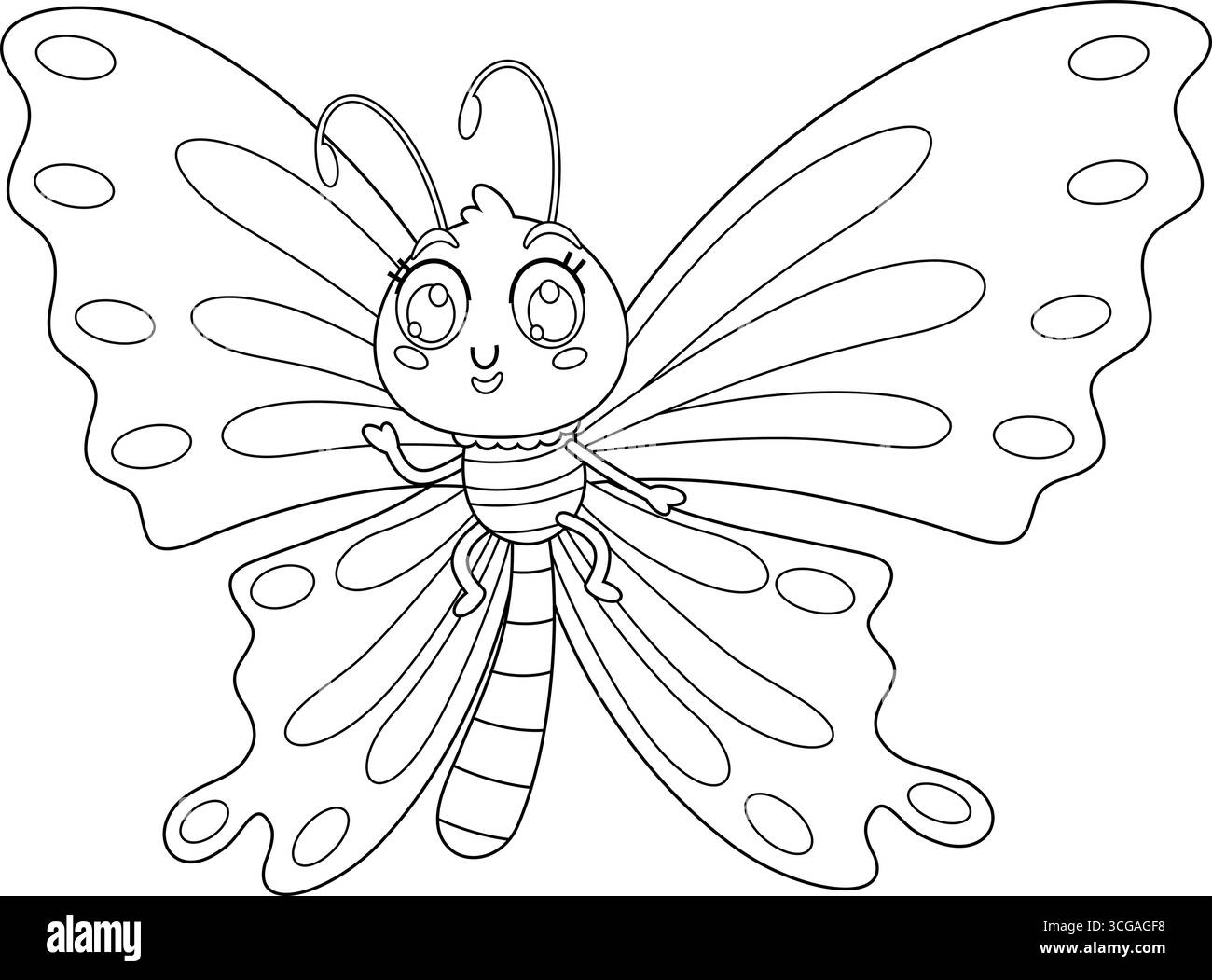 Dessiné joli papillon personnage de dessin animé ondulant pour le salut. Illustration vectorielle dessinée à la main isolée sur fond transparent Illustration de Vecteur