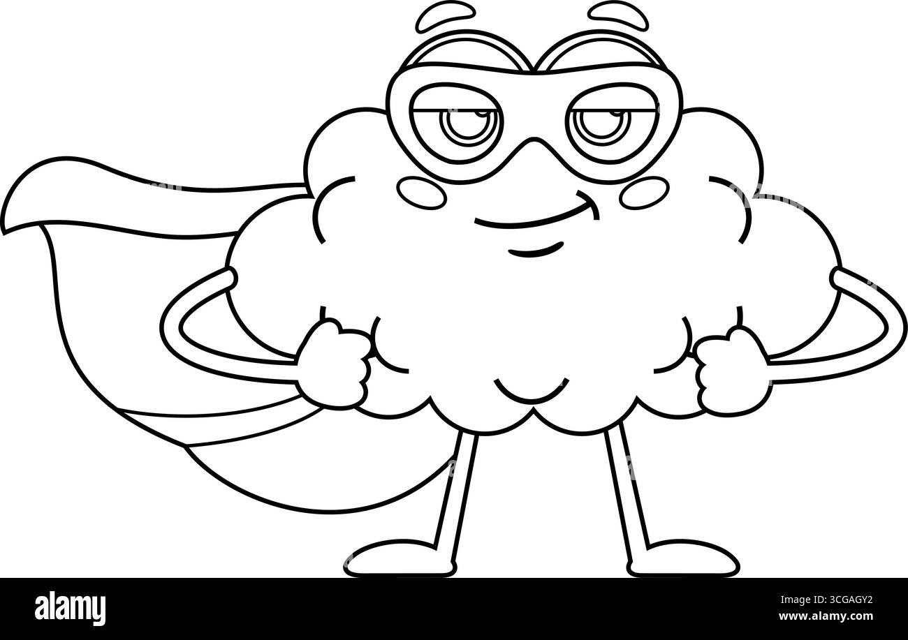 Personnage de superhéros Brain Cartoon. Illustration vectorielle dessinée à la main isolée sur fond transparent Illustration de Vecteur