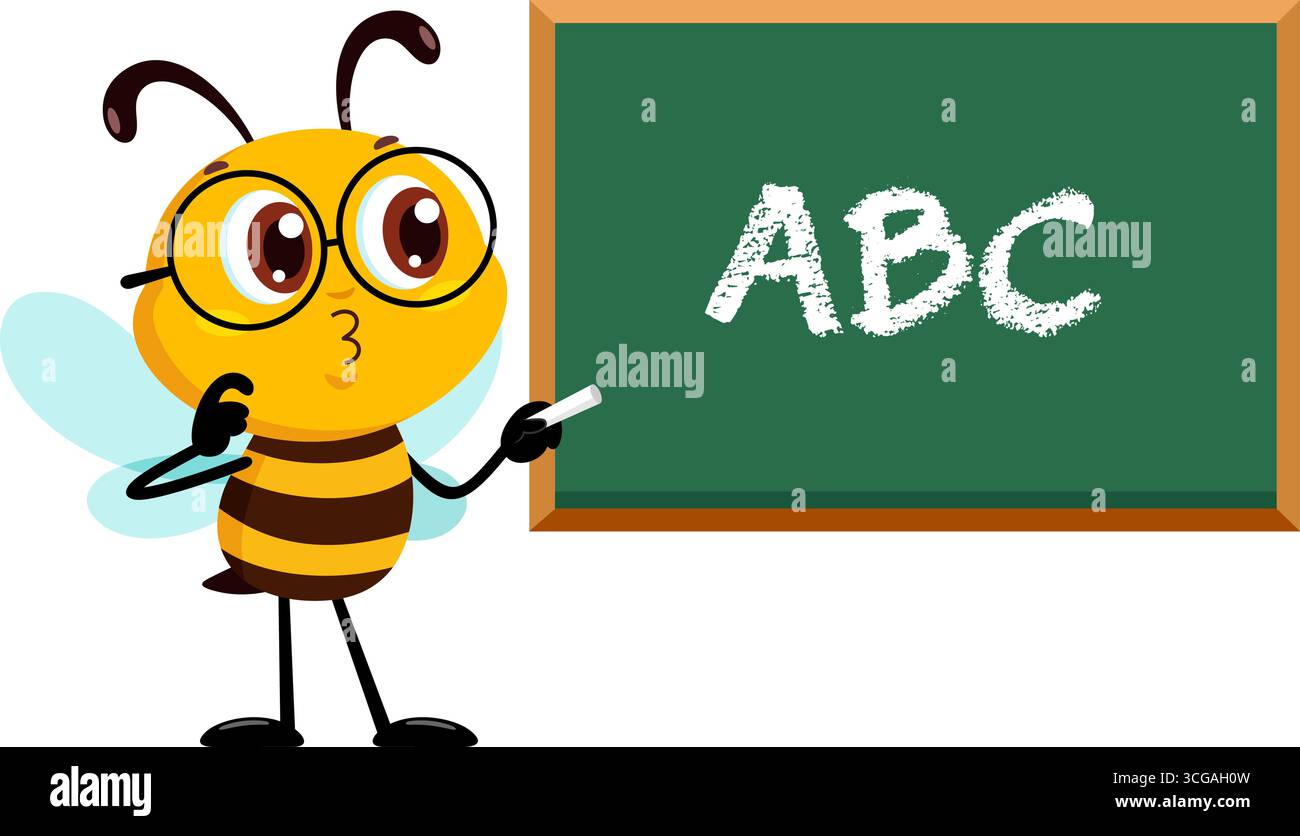 Cute School Bee Cartoon personnage écrit sur Blackboard ABC. Illustration vectorielle Flat Design isolé sur fond transparent Illustration de Vecteur