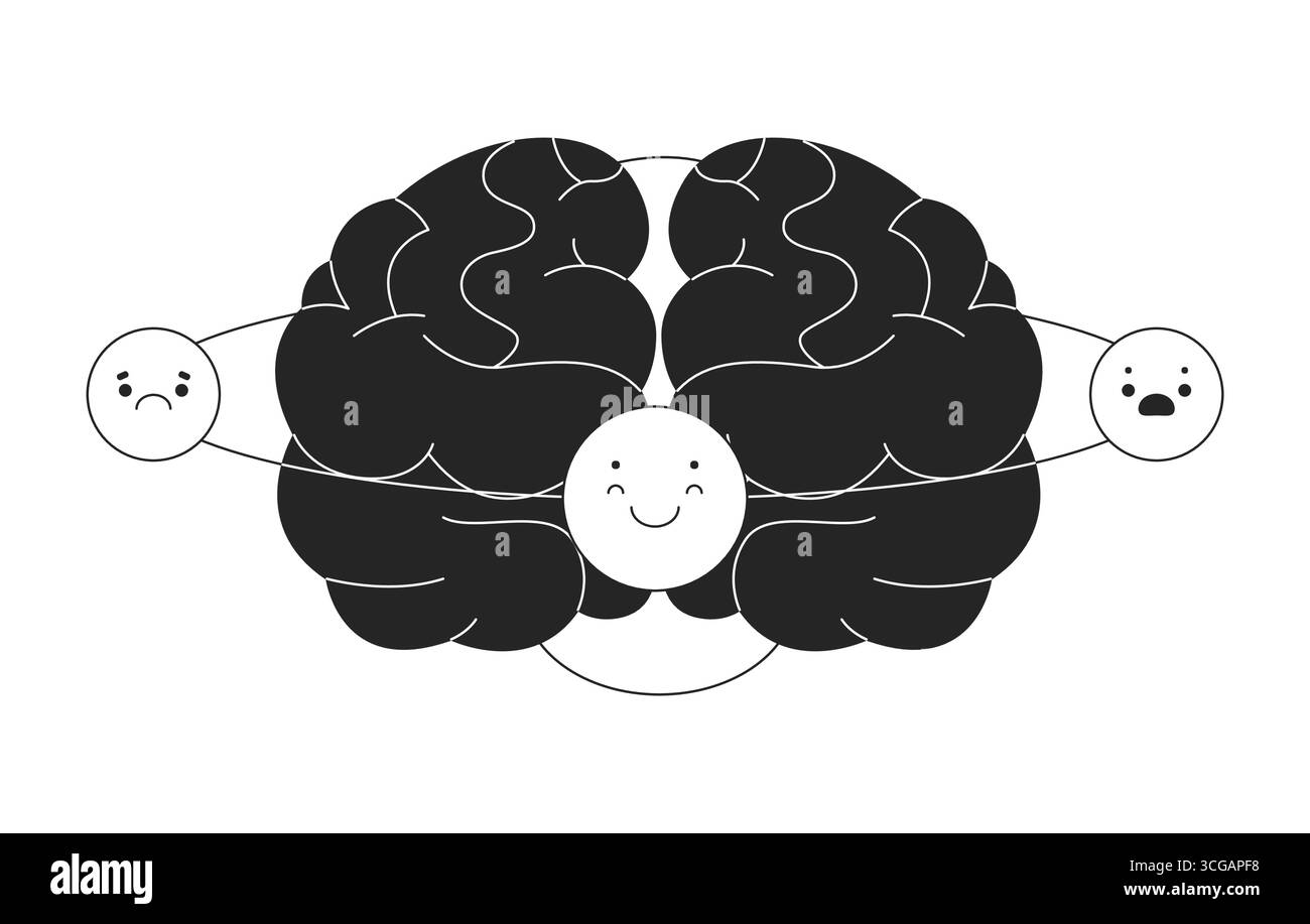 EQ cerveau orbitant émotions objet ligne 2D. Illustration de Vecteur