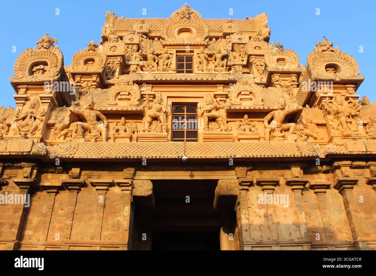 Sculptures de temple indien finement sculptées représentant des divinités, des scènes mythologiques et des motifs ornementaux. Ces sculptures traditionnelles en pierre reflètent le riche patrimoine artistique, le symbolisme spirituel et l'excellence architecturale que l'on trouve dans les temples de toute l'Inde. Banque D'Images