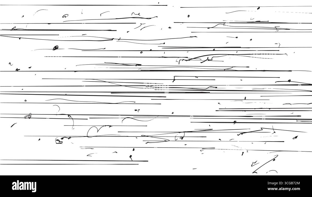 Texture vectorielle de fines lignes noires esquissées étirées horizontalement sur fond blanc Illustration de Vecteur