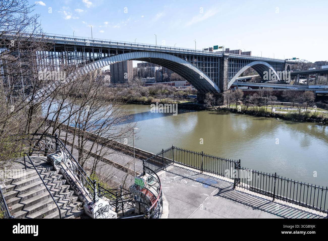 Highbridge sur la rivière Harlem à New York Banque D'Images