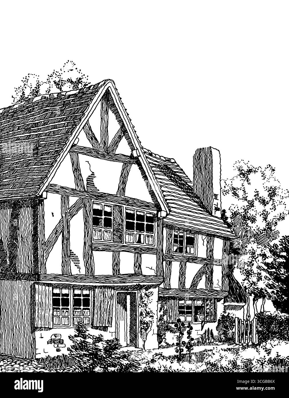 Maison de campagne à ossature de bois, dessin au trait par architecte et arpenteur, Bernard A porter de Studio Magazine 1905 Banque D'Images