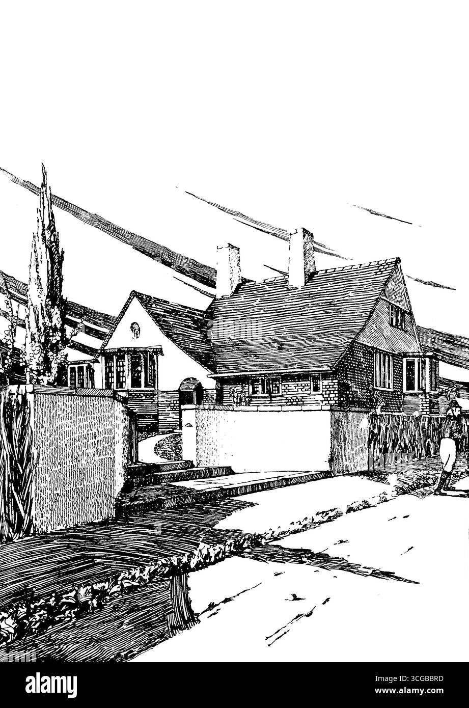 Architecture, dessin du cottage édouardien du week-end à Trimmingham, Norfolk pour George Jewson par l'architecte Hunstanton Herbert George Ibberson de Stu Banque D'Images