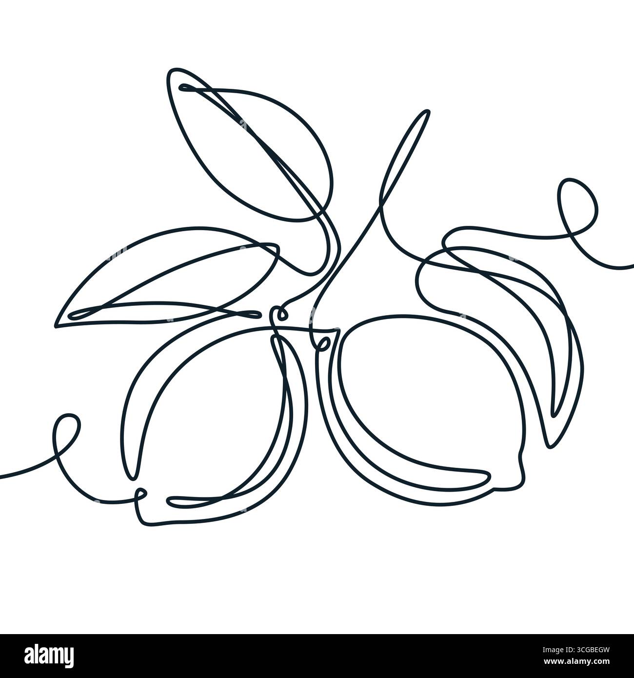 Branche monoline abstraite avec icône de citrons, emblème de signe de logo. Illustration vectorielle en ligne continue de fruits tropicaux d'agrumes. Concept pour étiquette alimentaire ou Illustration de Vecteur