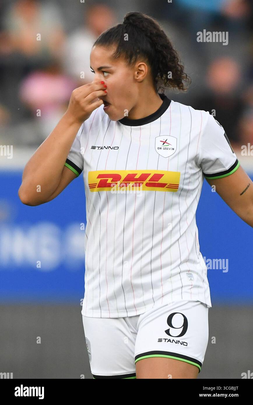 Leuven, Belgique. 27 août 2025. La femme Jada Conijnenberg de l'OHL photographiée lors d'un match de football entre Oud-Heverlee Louvain Women et le BosnieHerzégovine SFK 2000 Sarajevo, mercredi 27 août 2025 à Louvain, le premier match du tournoi de qualification pour la compétition de l'UEFA Champions League. BELGA PHOTO JILL DELSAUX crédit : Belga News Agency/Alamy Live News Banque D'Images