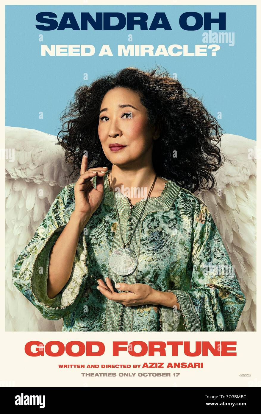 Good Fortune (2025) réalisé par Aziz Ansari et mettant en vedette Sandra Oh dans le rôle de Martha. Un ange bien intentionné mais inepte nommé Gabriel s'immisce dans la vie d'un collaborateur en difficulté et d'un riche capital-risque, bouleversant leurs deux mondes dans le processus. Affiche de personnage AMÉRICAINE À USAGE ÉDITORIAL EXCLUSIF. Crédit : BFA / Lionsgate Banque D'Images