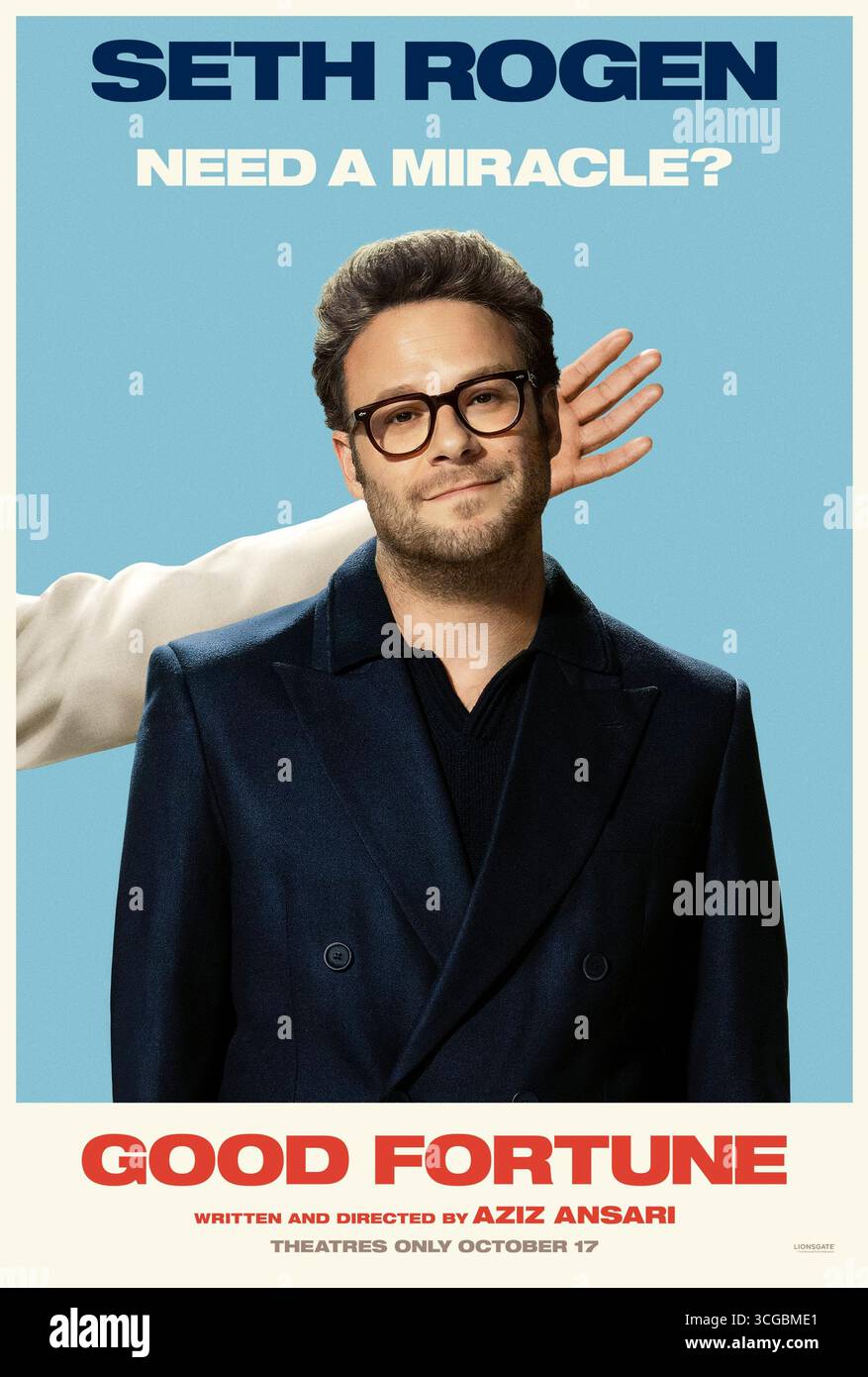 Good Fortune (2025) réalisé par Aziz Ansari et mettant en vedette Seth Rogen dans le rôle de Jeff. Un ange bien intentionné mais inepte nommé Gabriel s'immisce dans la vie d'un collaborateur en difficulté et d'un riche capital-risque, bouleversant leurs deux mondes dans le processus. Affiche de personnage AMÉRICAINE À USAGE ÉDITORIAL EXCLUSIF. Crédit : BFA / Lionsgate Banque D'Images