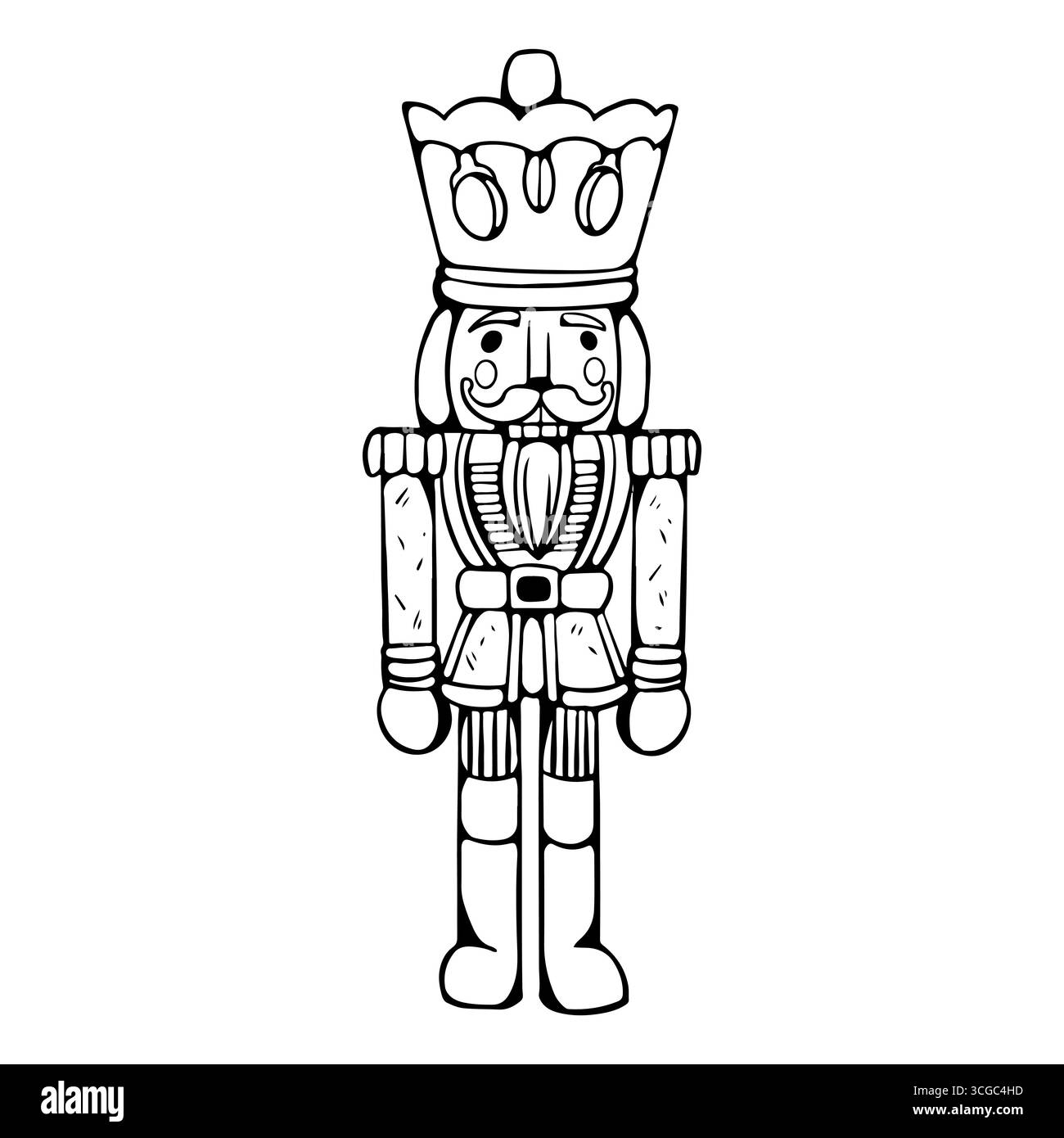 Jouet casse-noisette, illustration vectorielle. Illustration noire isolée sur fond blanc. Jouet vintage monochrome dessiné à la main. Personnage de conte de fées. Illustration vectorielle Illustration de Vecteur