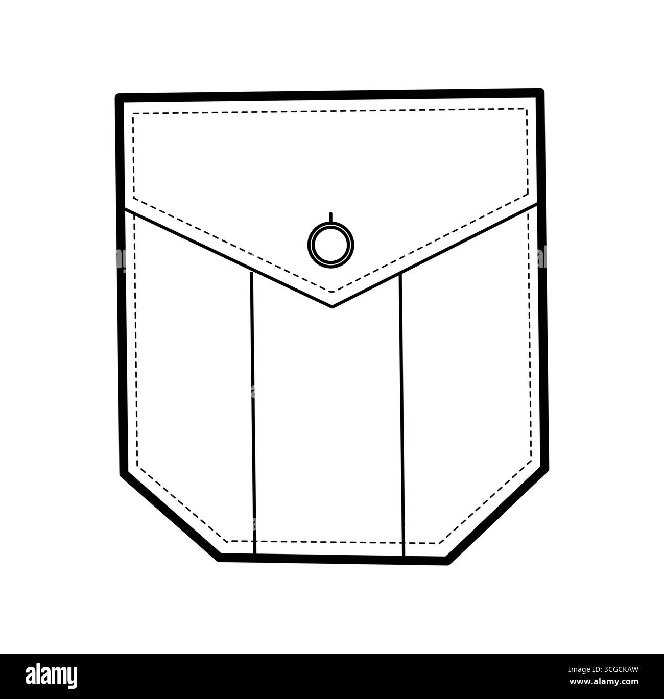 Boîte plissée Top-cousu U-line Patch Pocket illustration de mode technique. Vue avant du modèle de vêtement plat. Femmes, hommes unisexe article de style CAD maquette isolé sur fond blanc Illustration de Vecteur