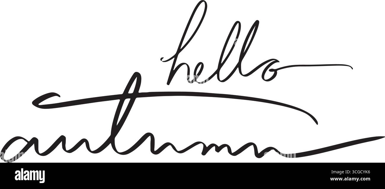 bonjour automne texte police calligraphie manuscrite lettrage script couleur noire objet bonjour automne thanksgiving septembre octobre novembre mois bannière Illustration de Vecteur