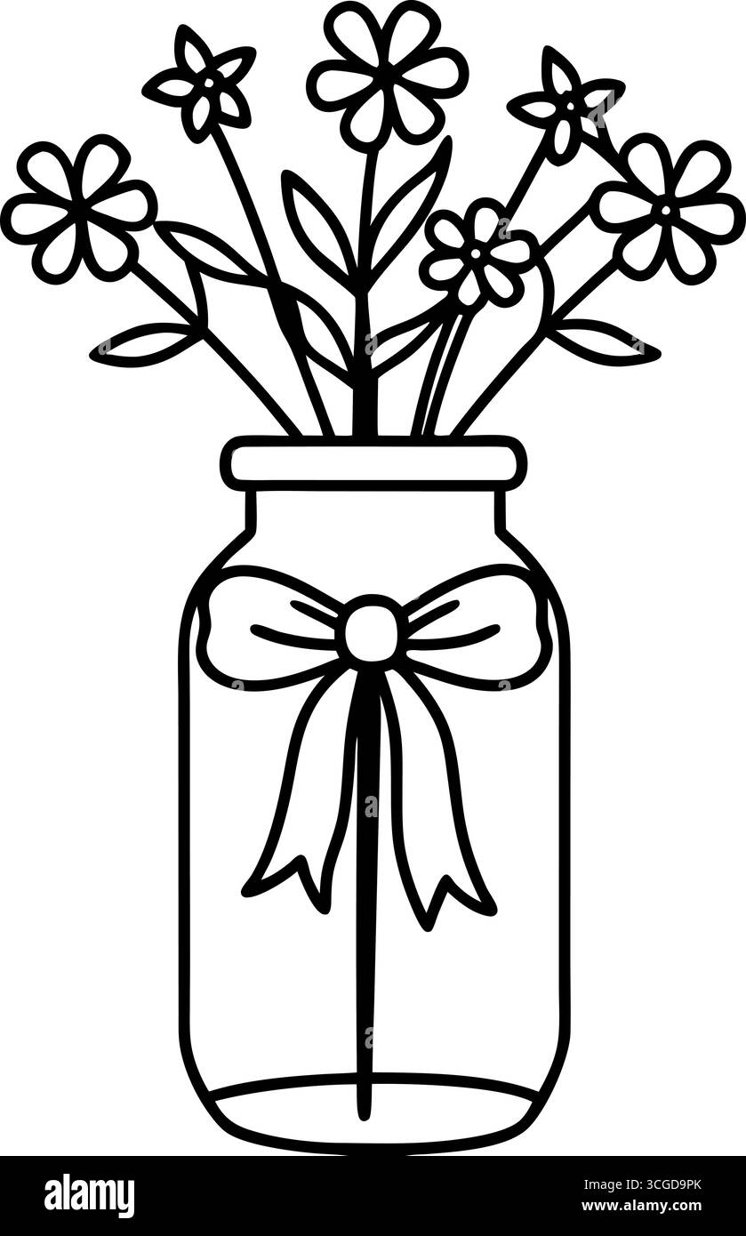 Ensemble de trois arrangements floraux dans la page de coloration de vases isolé sur fond blanc Illustration de Vecteur