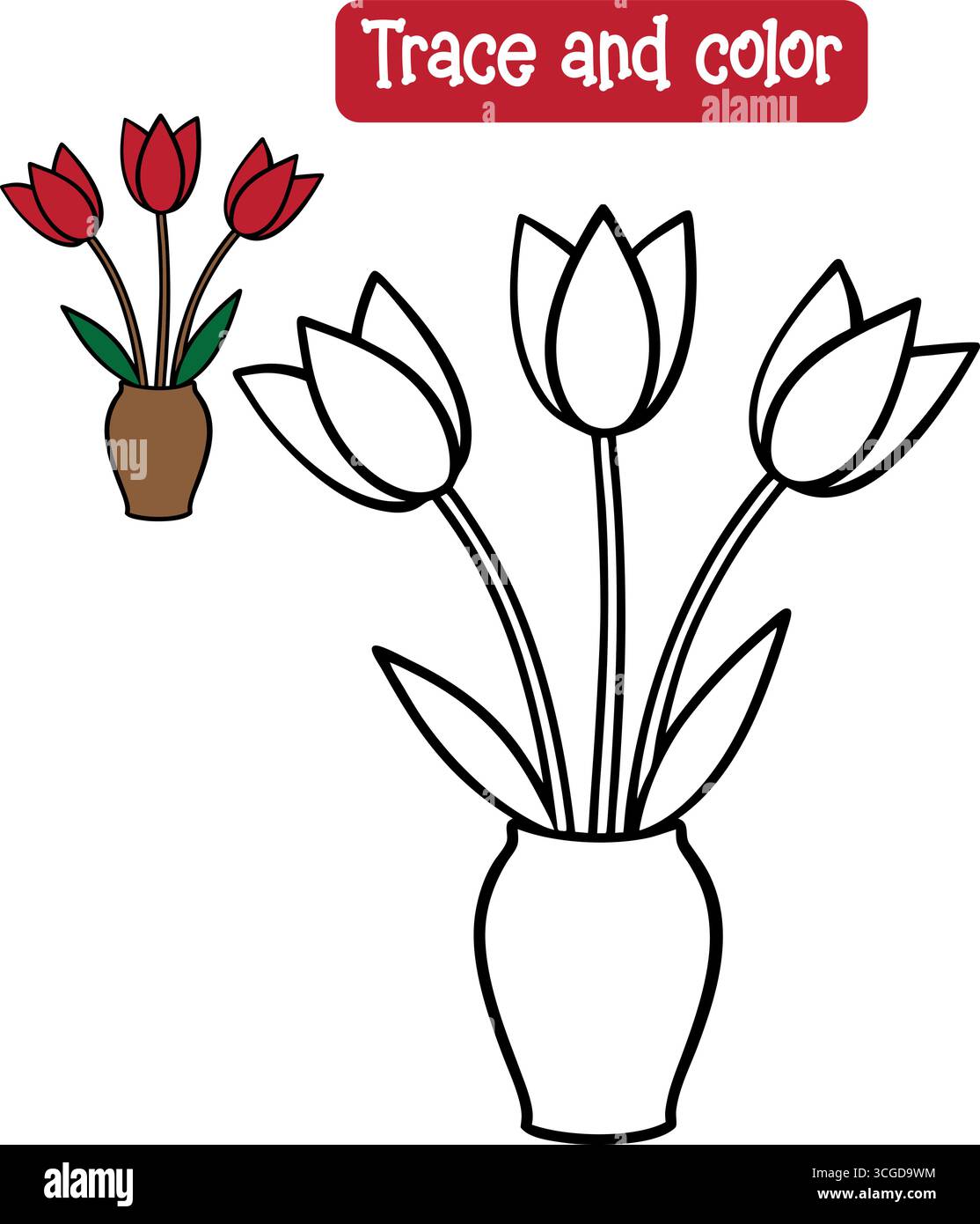 Ensemble de trois arrangements floraux dans la page de coloration de vases isolé sur fond blanc Illustration de Vecteur