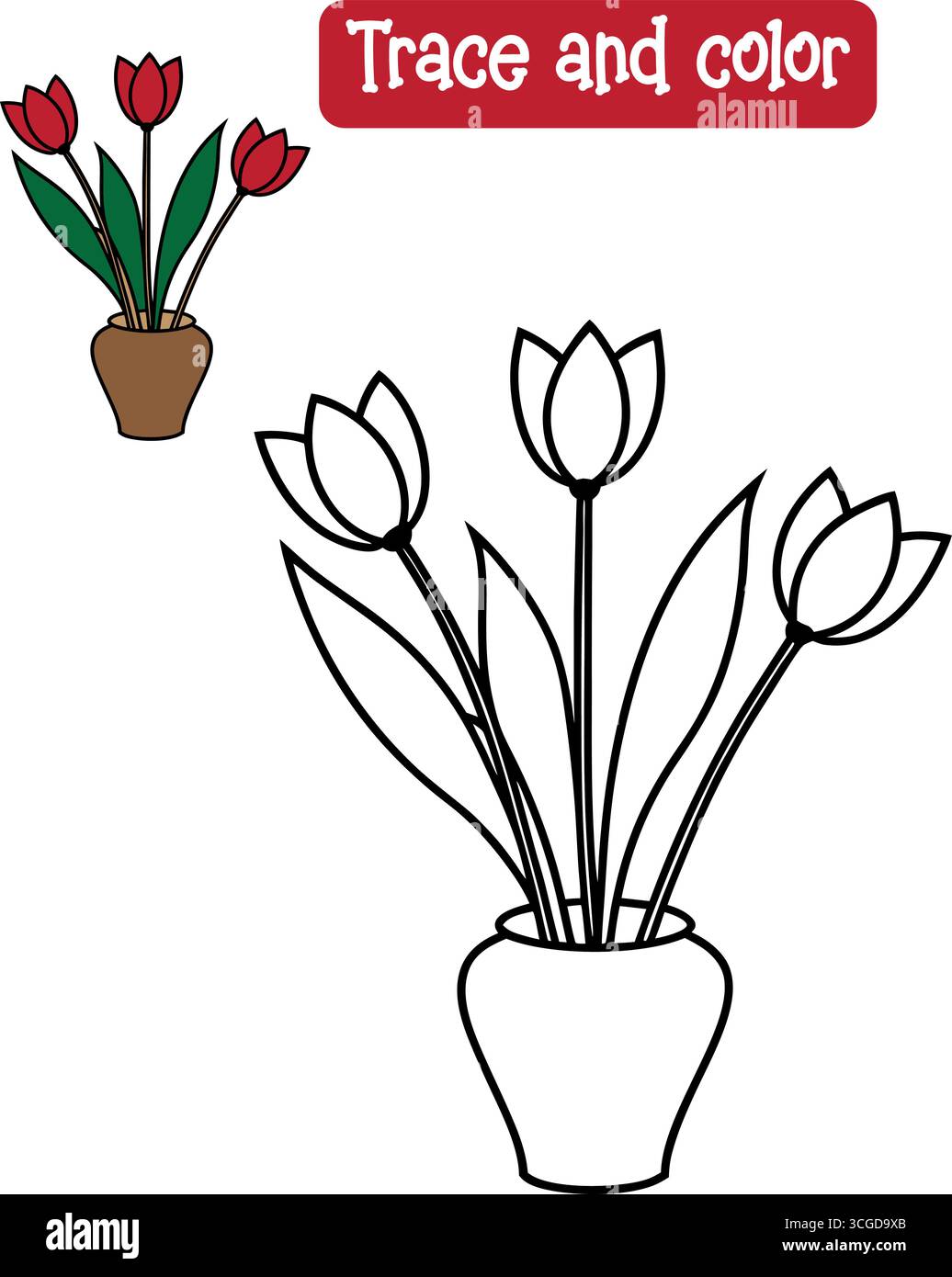 Ensemble de trois arrangements floraux dans la page de coloration de vases isolé sur fond blanc Illustration de Vecteur