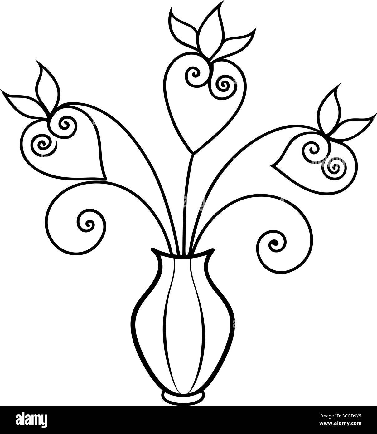 Ensemble de trois arrangements floraux dans la page de coloration de vases isolé sur fond blanc Illustration de Vecteur