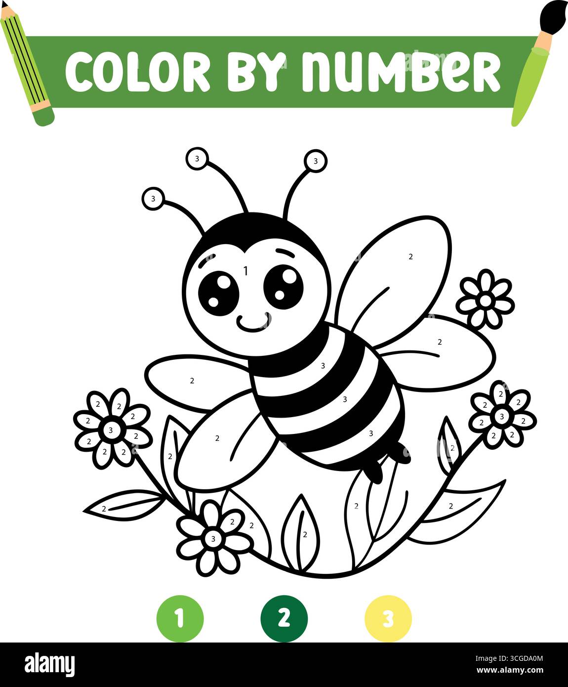 Abeilles de dessin animé mignonnes avec des fleurs et des feuilles pour le traçage et la coloration isolées sur fond blanc Illustration de Vecteur