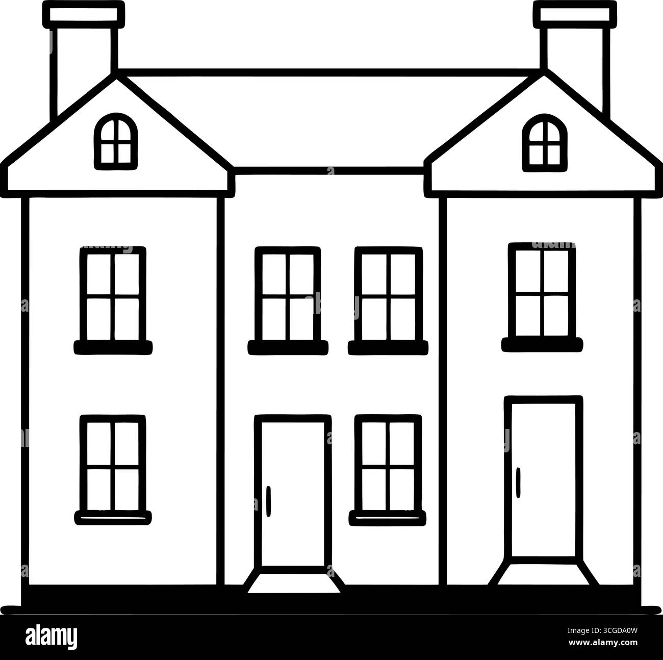 Dessin de contour de l'ensemble de maison pour la coloration avec un petit exemple de maison coloré isolé sur fond blanc Illustration de Vecteur