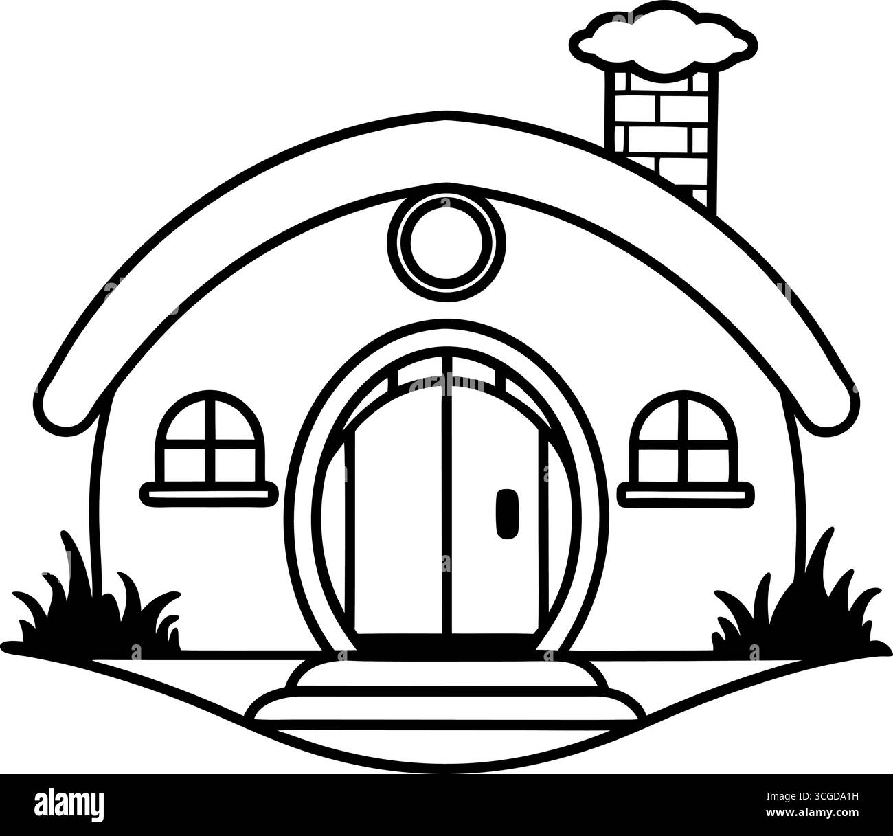 Dessin de contour de l'ensemble de maison pour la coloration avec un petit exemple de maison coloré isolé sur fond blanc Illustration de Vecteur