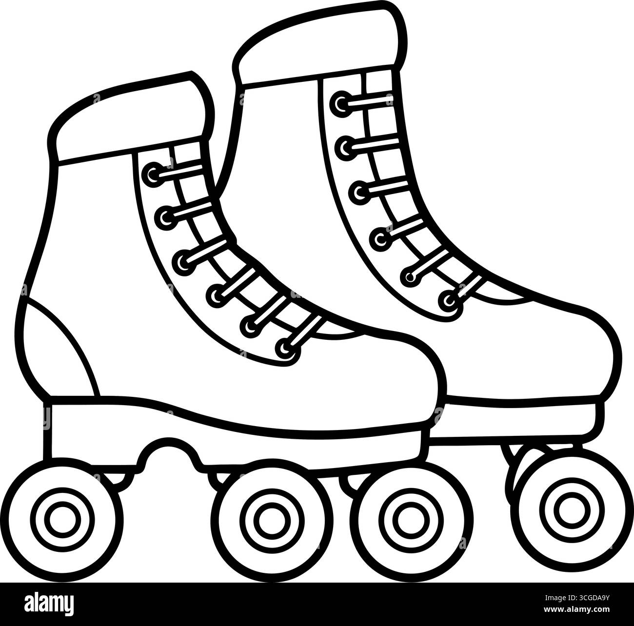 Patins à roulettes quad classiques avec lacets et roues isolés sur fond blanc Illustration de Vecteur
