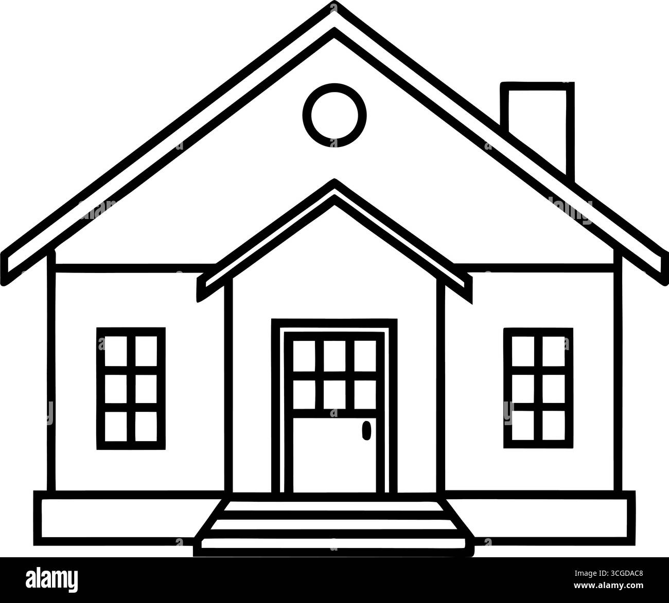 Dessin de contour de l'ensemble de maison pour la coloration avec un petit exemple de maison coloré isolé sur fond blanc Illustration de Vecteur