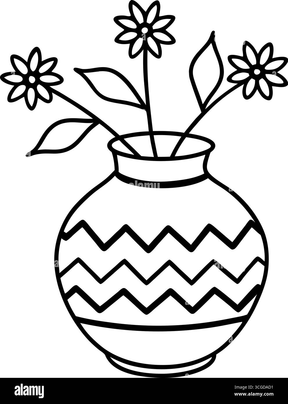 Ensemble de trois arrangements floraux dans la page de coloration de vases isolé sur fond blanc Illustration de Vecteur