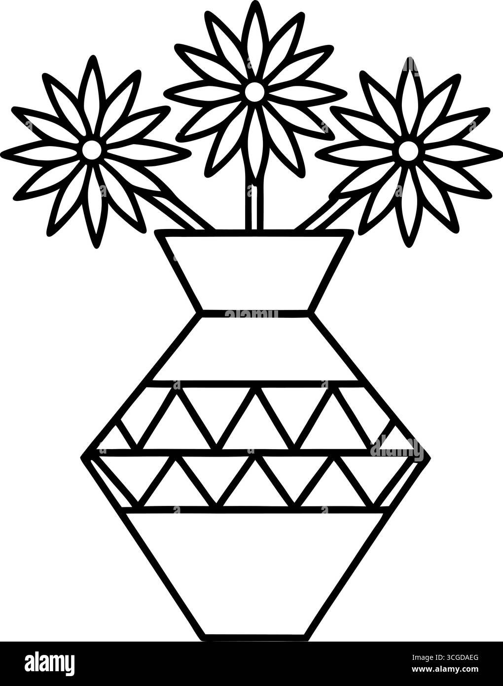 Ensemble de trois arrangements floraux dans la page de coloration de vases isolé sur fond blanc Illustration de Vecteur