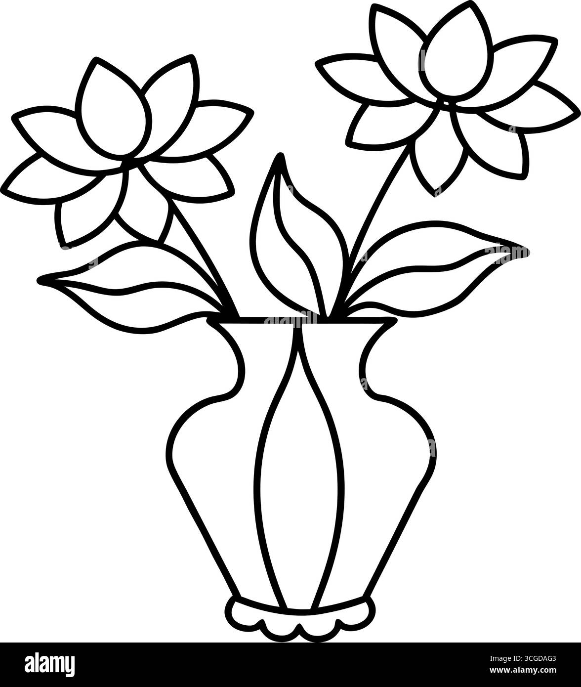 Ensemble de trois arrangements floraux dans la page de coloration de vases isolé sur fond blanc Illustration de Vecteur