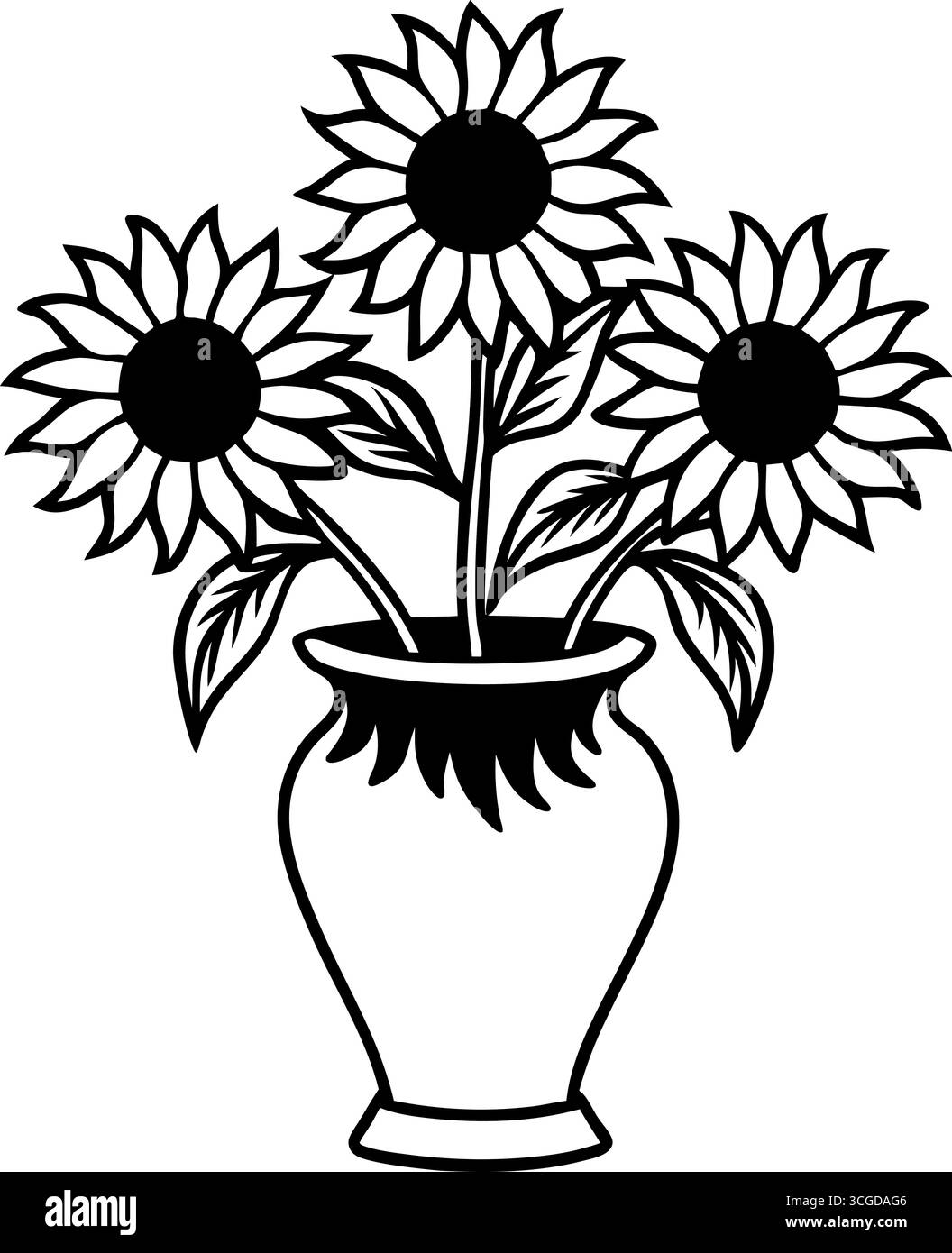 Ensemble de trois arrangements floraux dans la page de coloration de vases isolé sur fond blanc Illustration de Vecteur