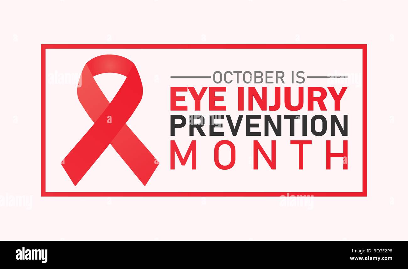 Octobre est le mois de la prévention des blessures oculaires graphique du ruban rouge pour la sensibilisation à la sécurité visuelle. Fond, affiche, carte postale, conception de bannière. Illustration de Vecteur