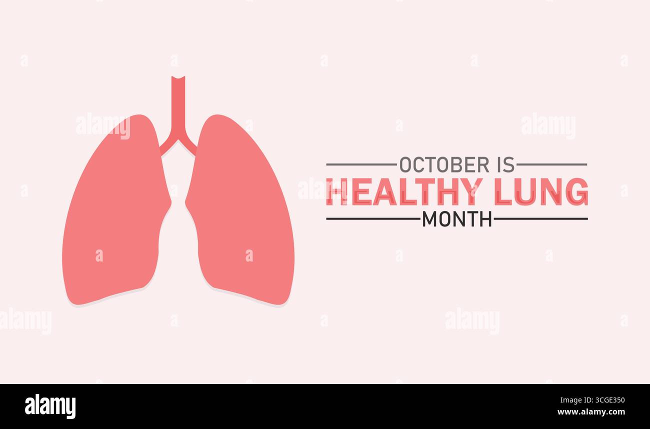 Octobre est le mois du poumon sain sensibilisation soins respiratoires bien-être. Fond, affiche, carte postale, conception de bannière. Illustration de Vecteur
